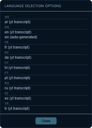Language selection menu