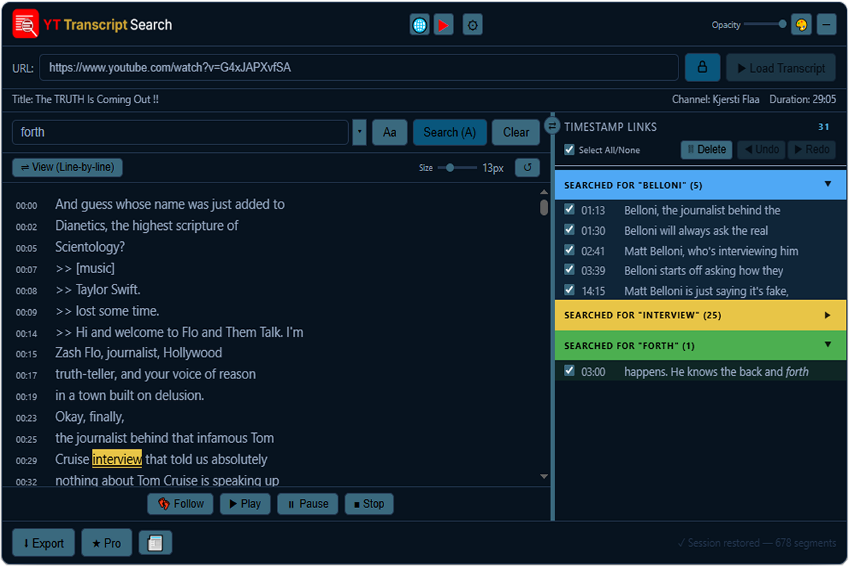 YT Transcript Search — Free interface